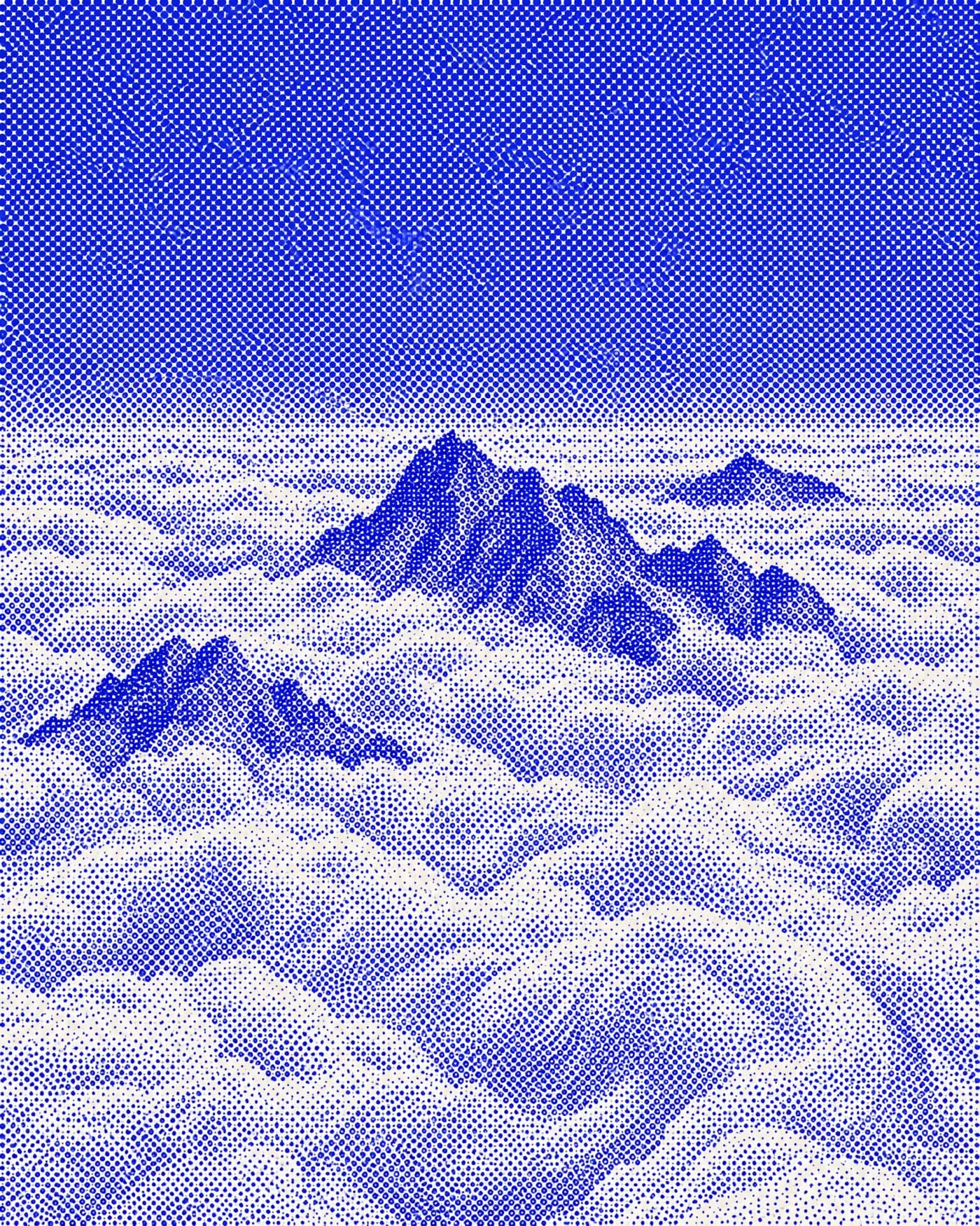 A stippled engraving of summits rising out of a sea of cloud